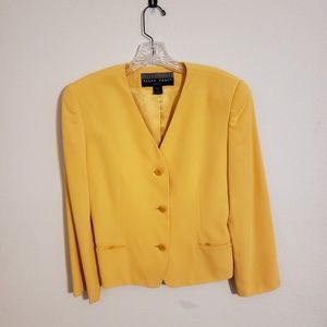 Petite Vintage Yellow Collarless Blazer Jacket
